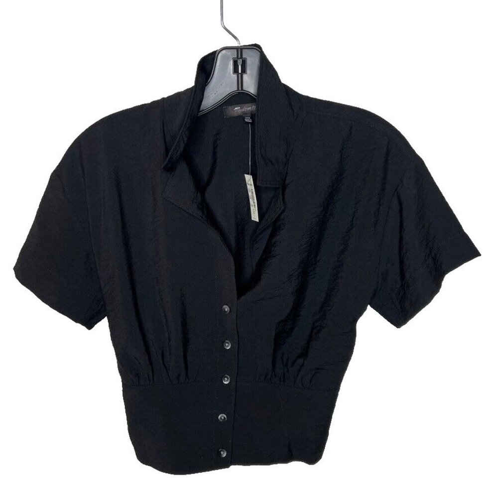 Madewell $92 Drapey Banded Bottom Button Down Top Black Size XXS NJ625 - Picture 3 of 6